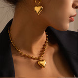 Stainless Steel Beaded Heart Necklace