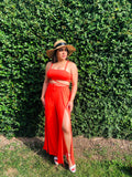 ORANGE CROP-TOP PANTS SET