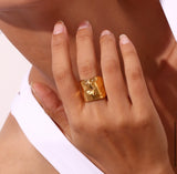 Gold Stainless Steel Wave Open Ring